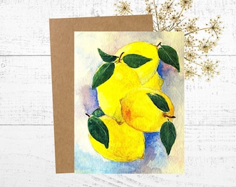 Lemon Card, Watercolor Painting of Yellow Lemons, Personalized Blank 5 x 7 Greeting Card