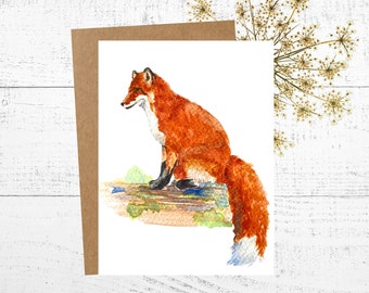 Fox Greeting Card - Personalized Watercolor Card Art, 5x7 Fox Card, Wildlife Design Notecard