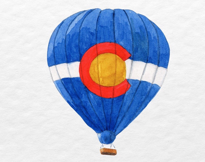 Colorado Hot Air Balloon Watercolor Print, Colorado Flag Theme Art