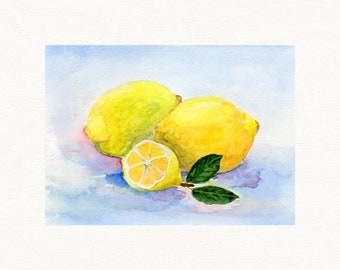 Lemon Watercolor Painting: Fresh Citrus Fruit Wall Art for Kitchen, Bedroom, or Bathroom Decor