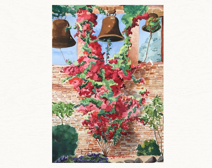 Flower Art Print, 16x20 Print, Painting of a Bougainvillea at San Juan Capistrano Mission