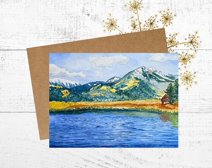 Colorado Card, Watercolor Painting of Collegiate Peaks in Colorado, Personalized 5x7 Greeting Card