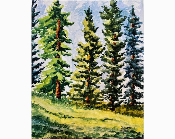 Art Print, Watercolor painting of Pine Trees in a Colorado Meadow, Large Art Print, 16x20 Print