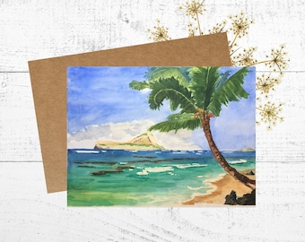 Hawaii Card, Watercolor Card, 5x7 Blank Greeting Card, Travel Postcard