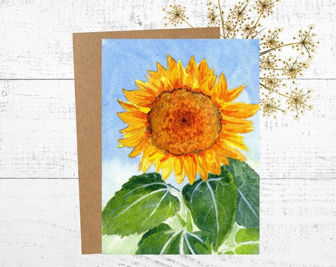 Sunflower Card, 5x7 Greeting Card, Blank Greeting Card, Watercolor Card, Postcard