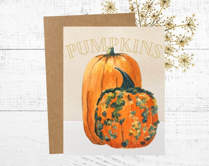 Fall Pumpkin Greeting Card, Watercolor Art Card, Personalized 5x7 Autumn Greeting Card