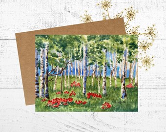 Aspen Tree Watercolor Greeting Card: Colorado Landscape, Mother's Day Card