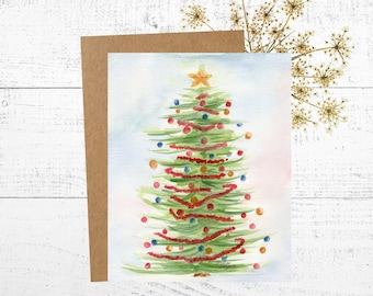 Christmas Tree Card, Blank Card, Holiday Card, Christmas Tree watercolor painting by Christina Vilgiate