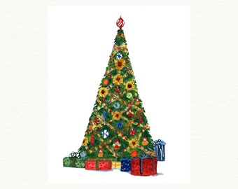 Holiday Art Print, Painting of a Beautiful Christmas Tree, Wall Art Decor
