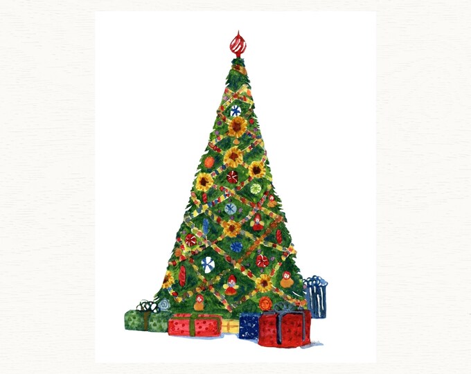 Holiday Art Print, Painting of a Beautiful Christmas Tree, Wall Art Decor