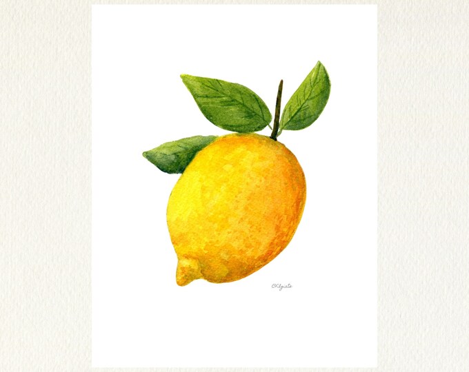 Lemon Art Print, Watercolor Painting of One Lemon, Fruit Wall Art, Citrus Painting