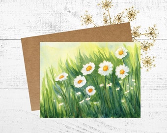 Daisy Card, Watercolor Card with Wildflowers, Mother's Day Card