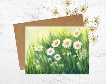 Daisy Watercolor Card: Wildflower Art, Mother's Day Gift