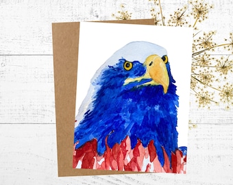 Watercolor Bald Eagle Card: Patriotic 4th of July Greeting