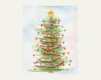 Christmas Tree Art Print: Watercolor Painting for Holiday Home Decor
