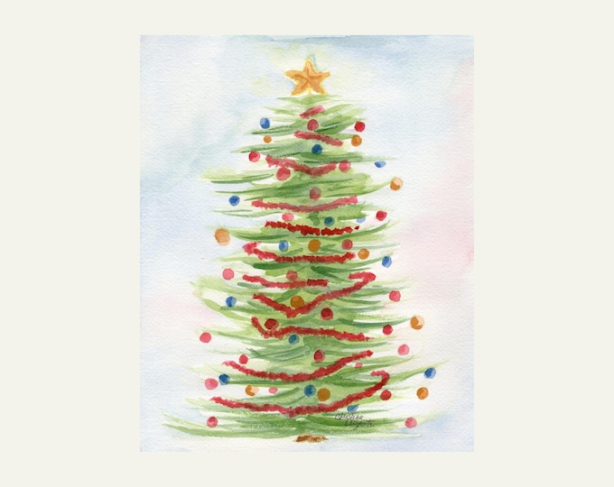 Christmas Tree Art Print: Watercolor Painting for Holiday Home Decor