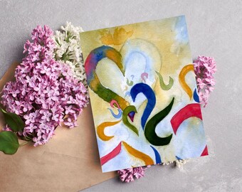 Valentines Day Card, Watercolor Painting of Colorful Hearts, 5x7 Personalized Greeting Card, Love Gift, Hearts