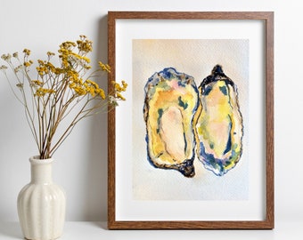 Oyster Shell Art Print, Watercolor Painting Beach, Watercolor Wall Art, Shell Painting