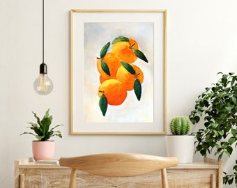 Watercolor Art Print, Fruit Wall Art, Painting of Oranges, Large Watercolor Wall Art
