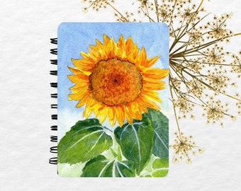 Sunflower Journal, Beautiful Watercolor Sketch book, Customizable 5x7 Journal That Would Make a Memorable Keepsake or Gift