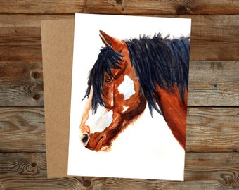 Horse Birthday Card, Watercolor Print, Painting of a Wild Horse, 5x7 Personalized Greeting Card