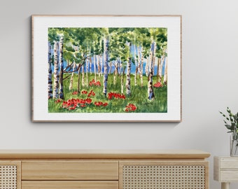 Art Print made from Original Watercolor Painting of Aspens in Spring, Mountain Wall Art