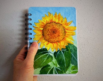Sunflower Journal, Beautiful Watercolor Sketch book, Customizable 5x7 Journal That Would Make a Memorable Keepsake or Gift