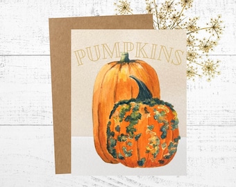Watercolor Pumpkin Greeting Card: 5x7 Autumn Art Card