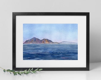 Ocean Art Print, Watercolor Painting of Greek Islands in the Mediterranean