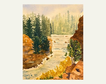Waterfall Oregon Watercolor Art Print: Bedroom Bathroom Wall Decor