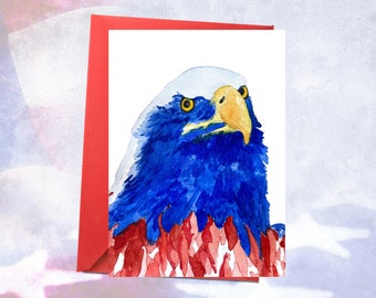 Bald Eagle Card, Watercolor Card, Painting of a Bald Eagle in Red, White & Blue, Personalized Greeting Cards, Postcard