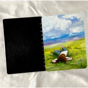 Handmade Journal: Child in Grass Painting, Matte Laminated Cover or All Paper image 2