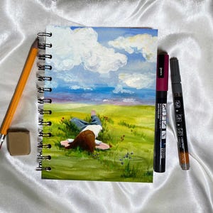 Handmade Journal: Child in Grass Painting, Matte Laminated Cover or All Paper image 3