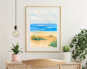 Art Print, Beach Watercolor Print, Seaside Watercolor Painting, Blue Ocean Wall Art