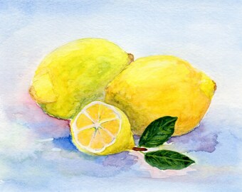 Lemon Art Print, 16x20 Print, Watercolor Painting of lemons, Kitchen Wall Art, Citrus Painting, Large Wall Art