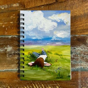 Handmade Journal: Child in Grass Painting, Matte Laminated Cover or All Paper image 1