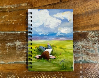 Handmade Journal: Child in Grass Painting, Matte Laminated Cover or All Paper