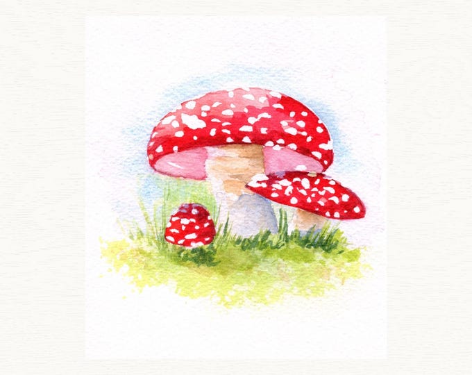 Toadstool Watercolor Print: Botanical Mushroom Wall Art for Home, Nursery, Kitchen Decor