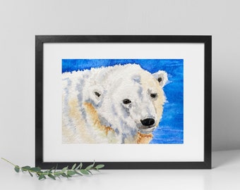 Polar Bear Art Print from Original Watercolor Painting of a White Polar Bear from the Denver Zoo