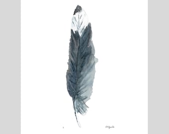 Gray Feather Print: Painting of a Seagull feather, Watercolor Wall Art