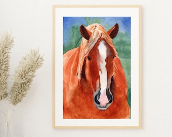 Draft Horse Art Print, Watercolor Painting of a Belgian Draft Horse