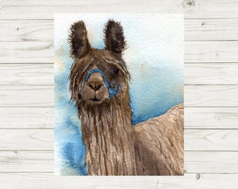 Llama Watercolor Painting, Wall Art Print