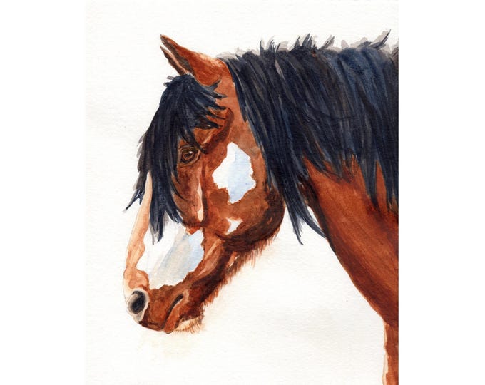 Wild Horse Watercolor Art Print: Equine Painting for Rustic Farmhouse Decor