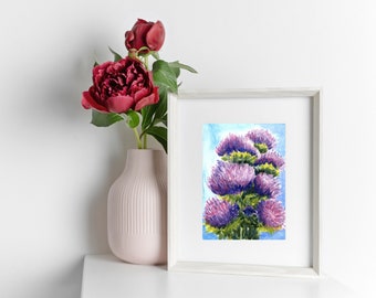 Thistle Art Digital Download, Watercolor Painting of a Bouquet of Purple Thistles