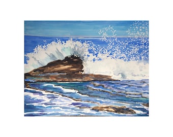 Costa Rica Beach Art Print: Wave Crashing Watercolor