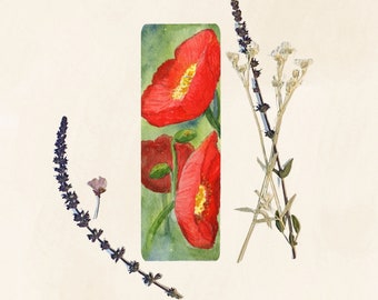 Poppy Bookmark, Watercolor Painting of Red Poppies, Watercolor Bookmark, Book Lover Gift