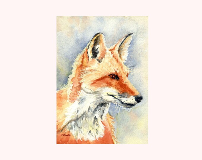 Fox Watercolor Painting, Wall Art Print, 5x7 Greeting Card