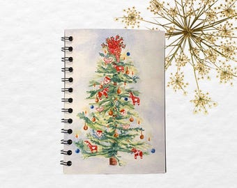 Journal Watercolor Swedish Christmas Tree Journal, Handmade 5x7 Sketchbook