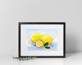 Lemon Art Print, 16x20 Print, Watercolor Painting of lemons, Kitchen Wall Art, Citrus Painting, Large Wall Art