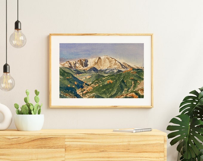 Featured listing image: Colorado Watercolor, Pikes Peak Art, Mountain Landscape Painting, Mountain Art, Rocky Mountain Wall Decor
